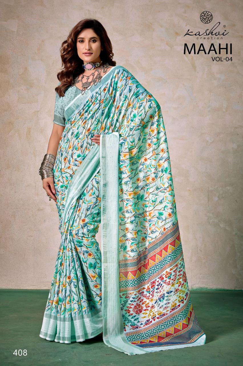 Maahi Vol 4 By Kashvi Linen Printed Saree Wholesalers In Delhi